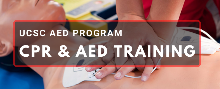 Title 'UCSC AED Program CPR and AED Training' superimposed.